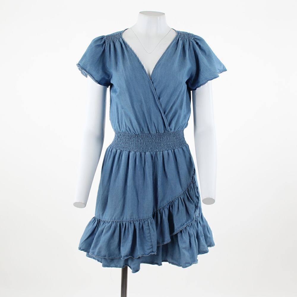 Michael Kors Tiered Faux-Wrap Fit Flare D Light Cadet Wash - Picture 2 of 6